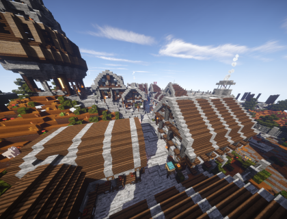 Vue des toits ville médiévale minecraft serveur freebuild station 47